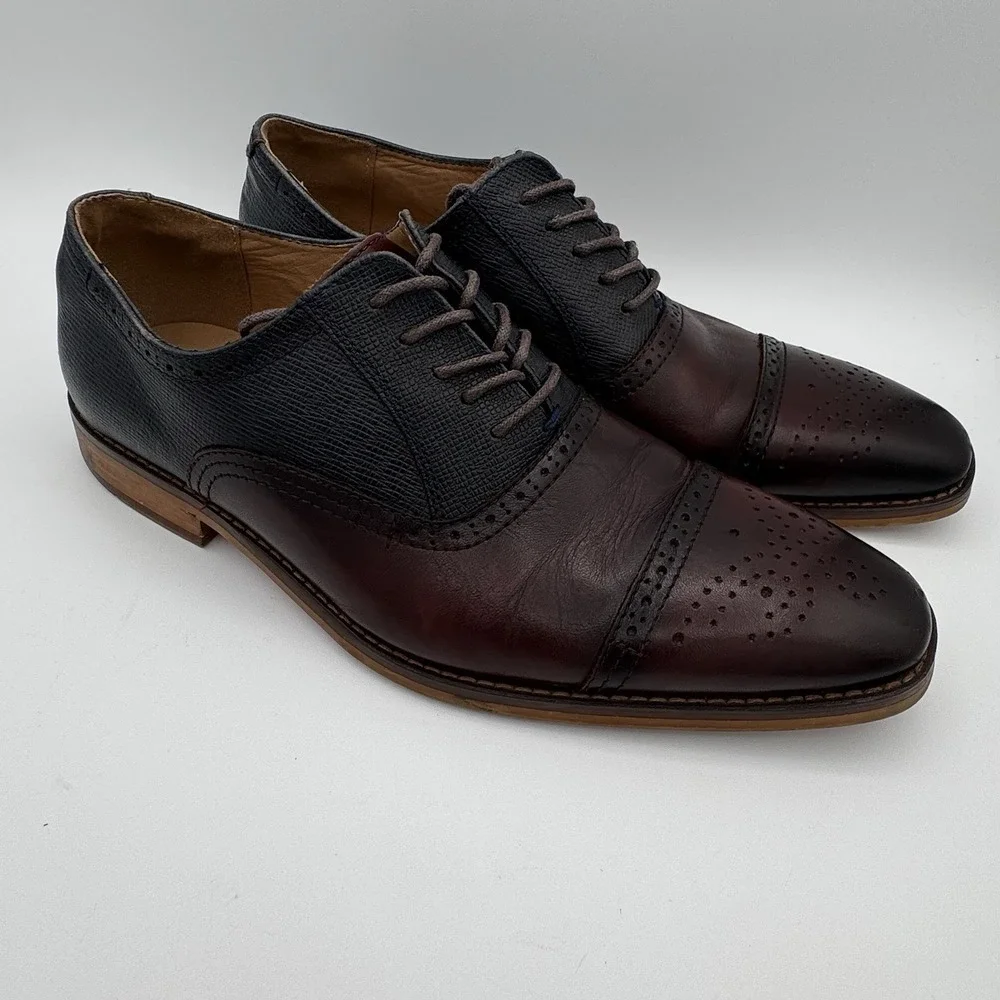 La Milano Weston Shoes Mens 10.5‎ Burgundy Navy Leather Dress Oxford Classic